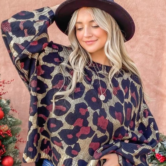 Shine On Leopard Balloon Sleeve Sweater - Picture 2 of 9